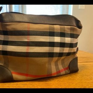 Leather trimmed plaid bag insert/makeup bag